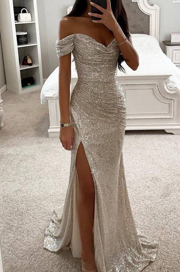 Elegante Strapless Avondjurk Met Pailletten Voor Vrouwen