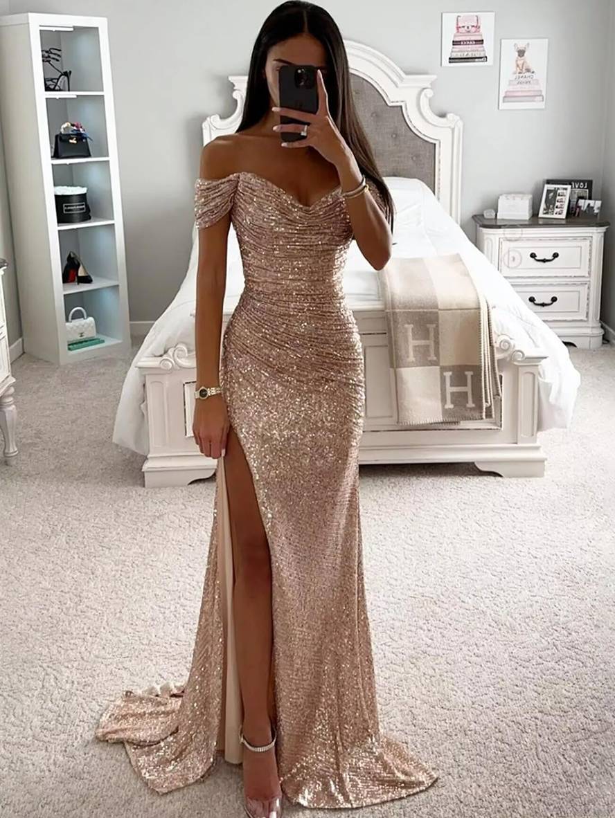 Elegante Strapless Avondjurk Met Pailletten Voor Vrouwen