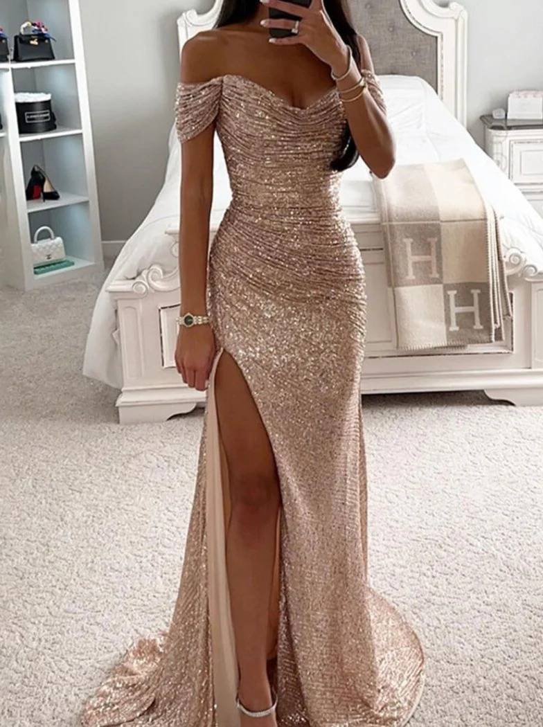 Elegante Strapless Avondjurk Met Pailletten Voor Vrouwen