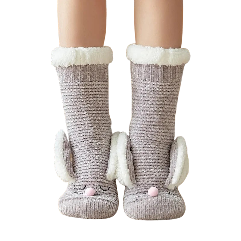 Hoge Grijze Sokken in Lapinstijl  - Ultiem Comfort en Speelse Ontwerpen