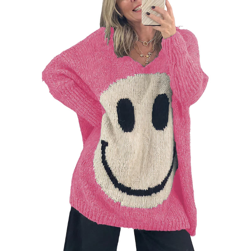 Lucy Oversized Smiley Sweater – Speelse Stijl en Comfort voor Elke Casual Look
