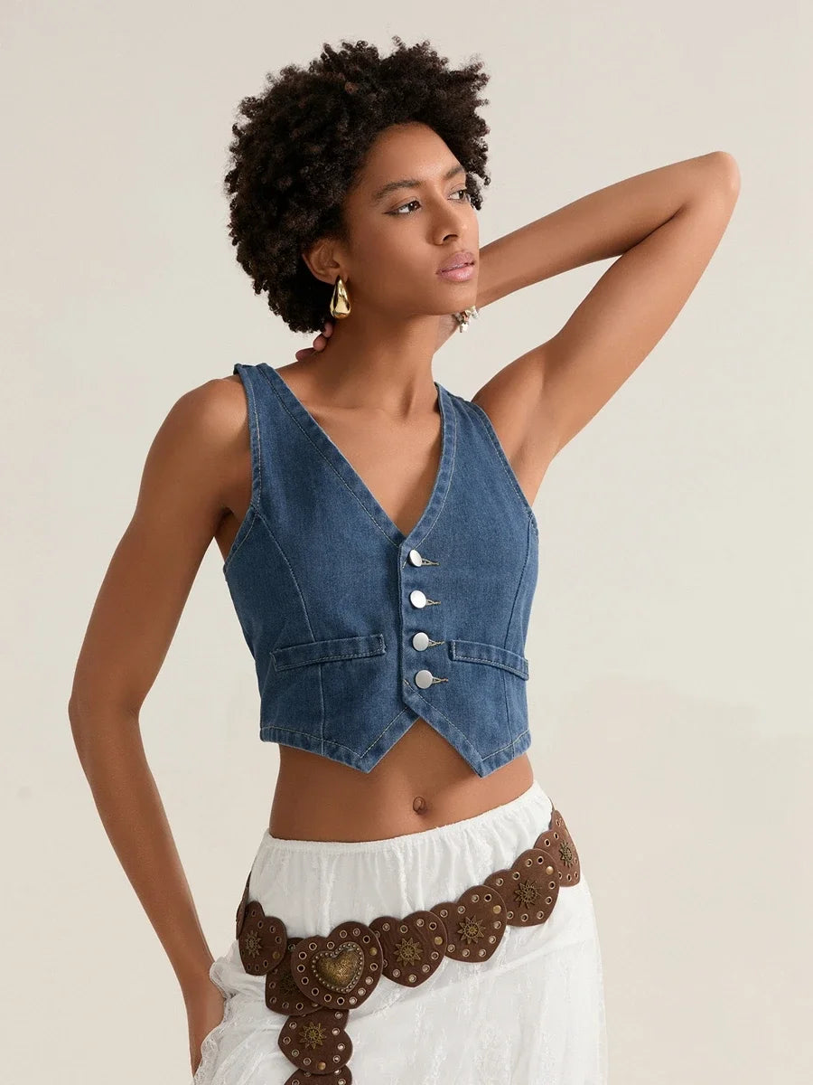Comfortabel Denim Crop Vest