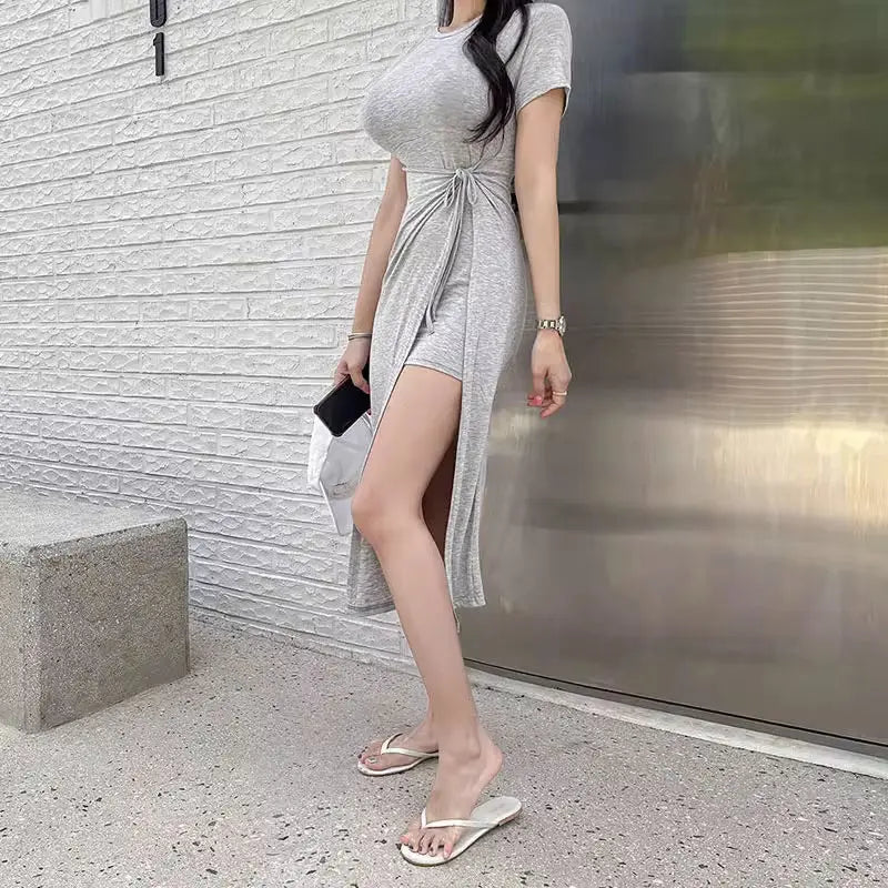 Halflange Jurk Met Korte Mouwen