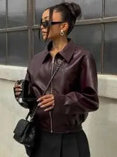 Bordeauxrode Leren Cropped Jas
