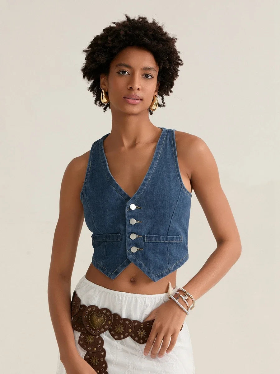 Comfortabel Denim Crop Vest