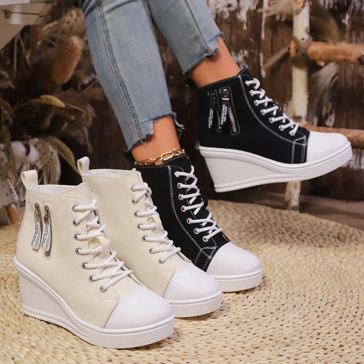 Elegant Wedge Sneakers Met Ritssluiting
