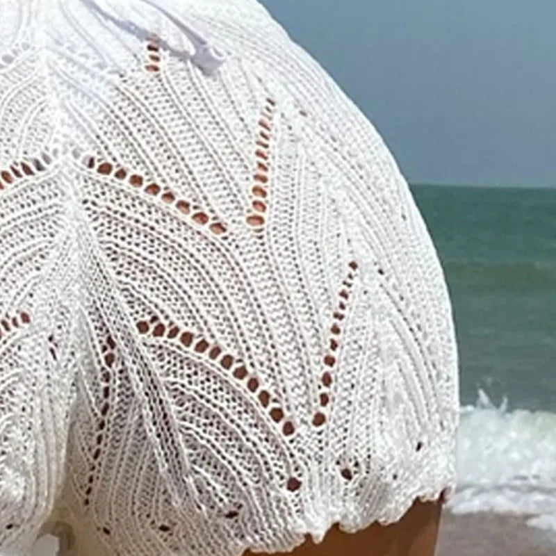 Hollow Gebreide Taille Bikini Shorts