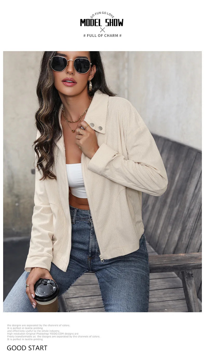 Retro Corduroy Rits Jas