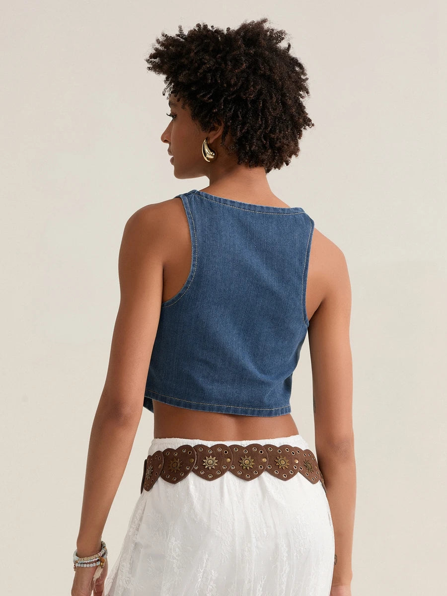 Comfortabel Denim Crop Vest