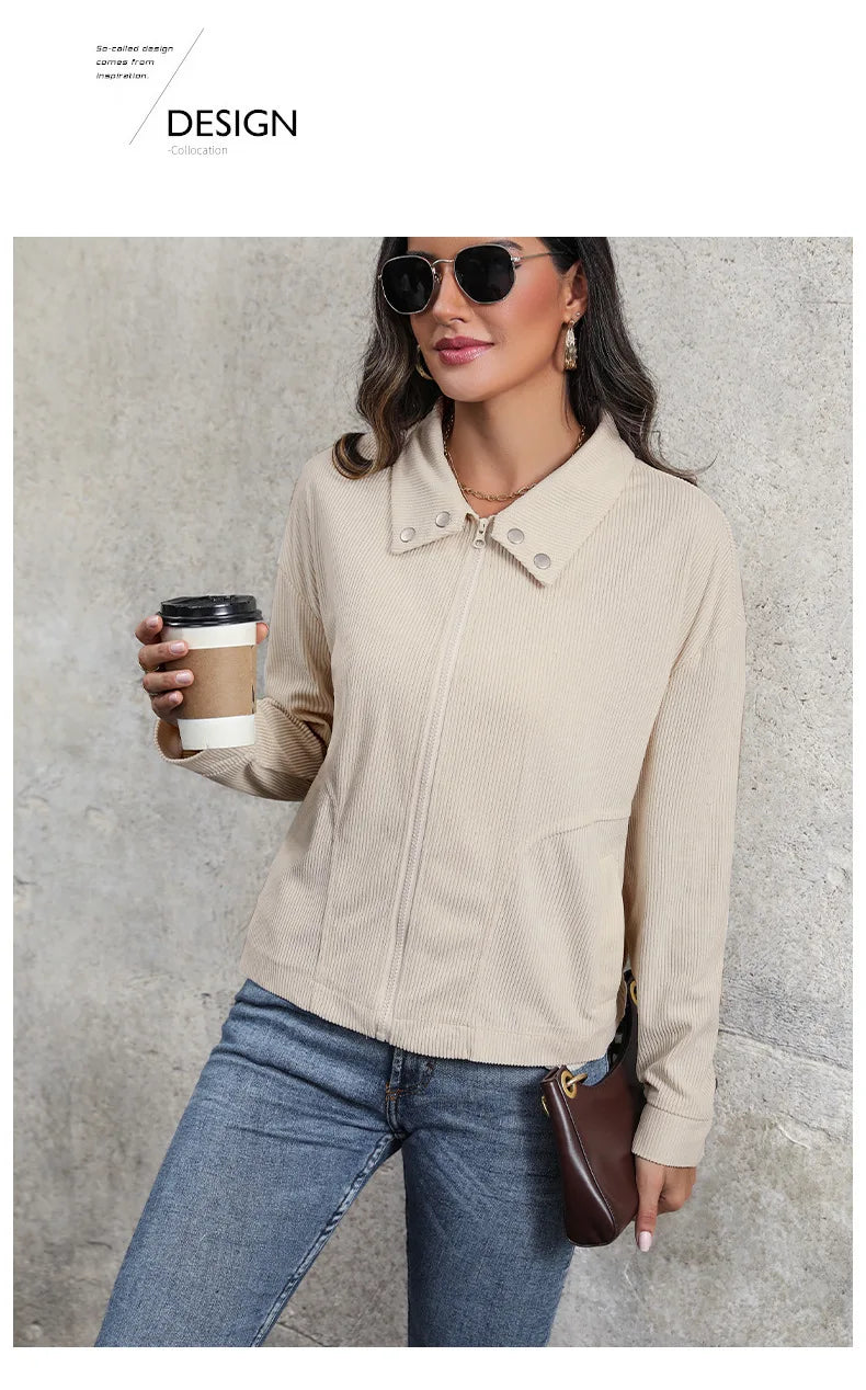 Retro Corduroy Rits Jas