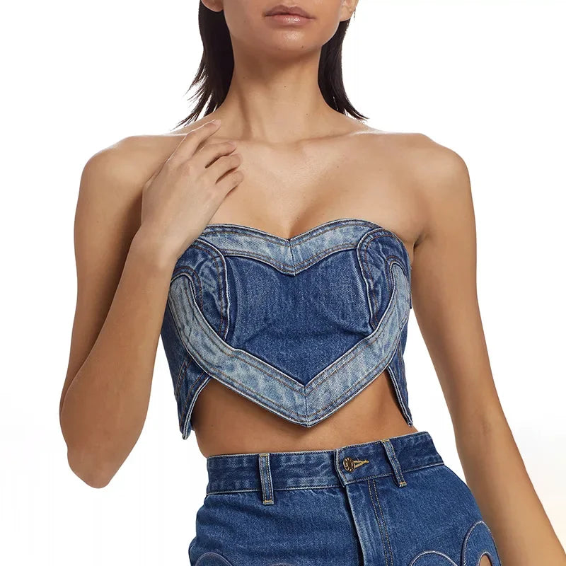 Strapless Denim Top Dames