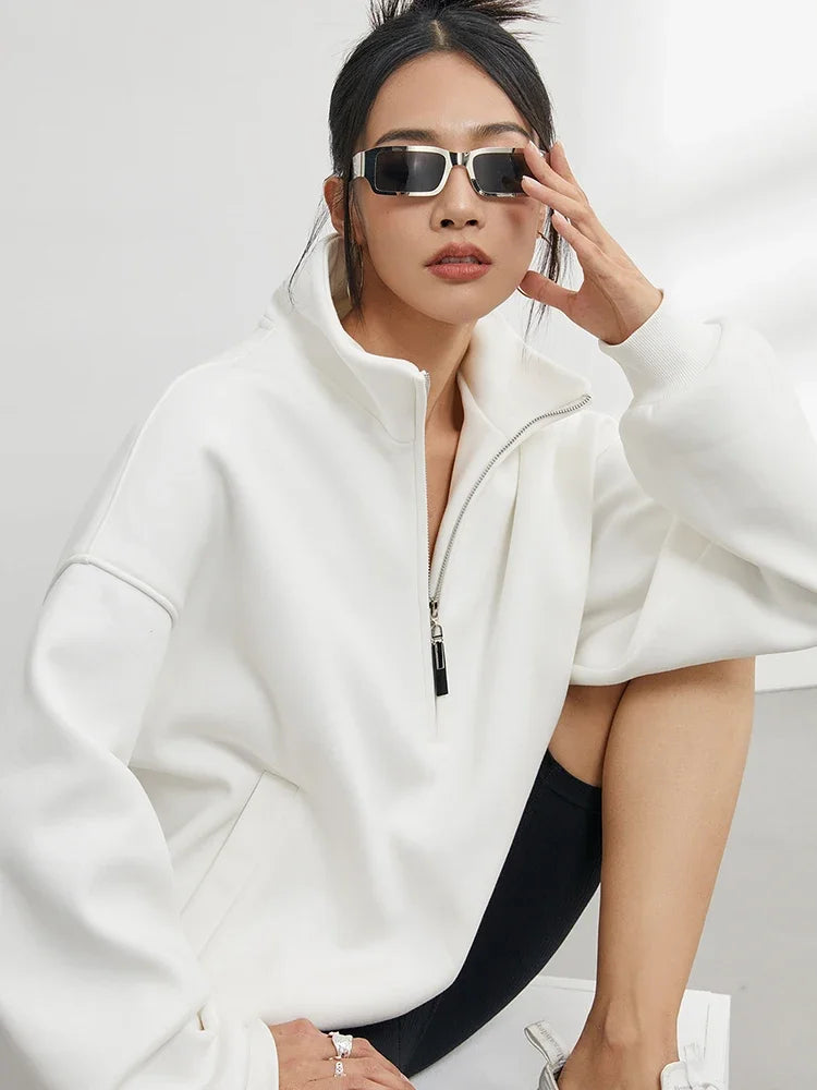 Sweatshirt Met Oversized Halve Rits