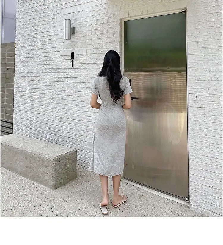 Halflange Jurk Met Korte Mouwen