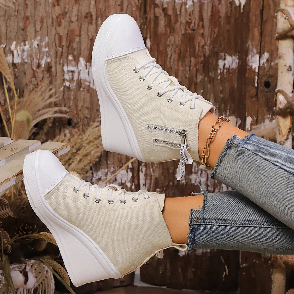 Elegant Wedge Sneakers Met Ritssluiting