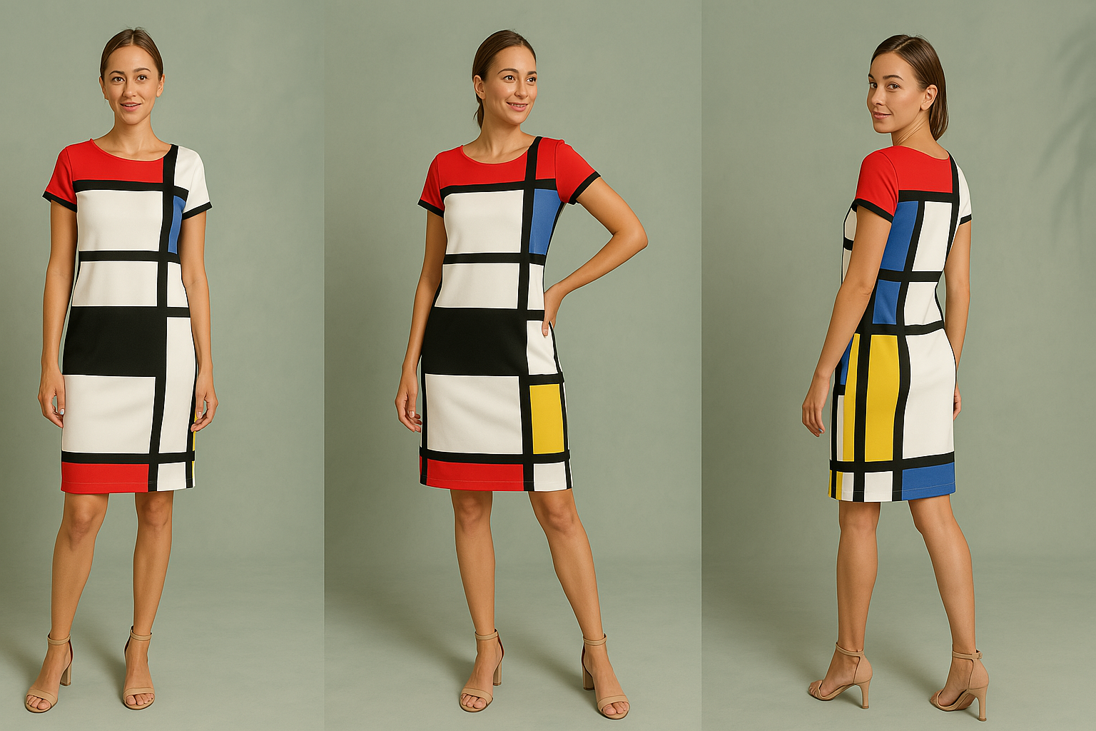 Korte Jurk Voor Vrouwen - Mondriaanprint & Retro Design