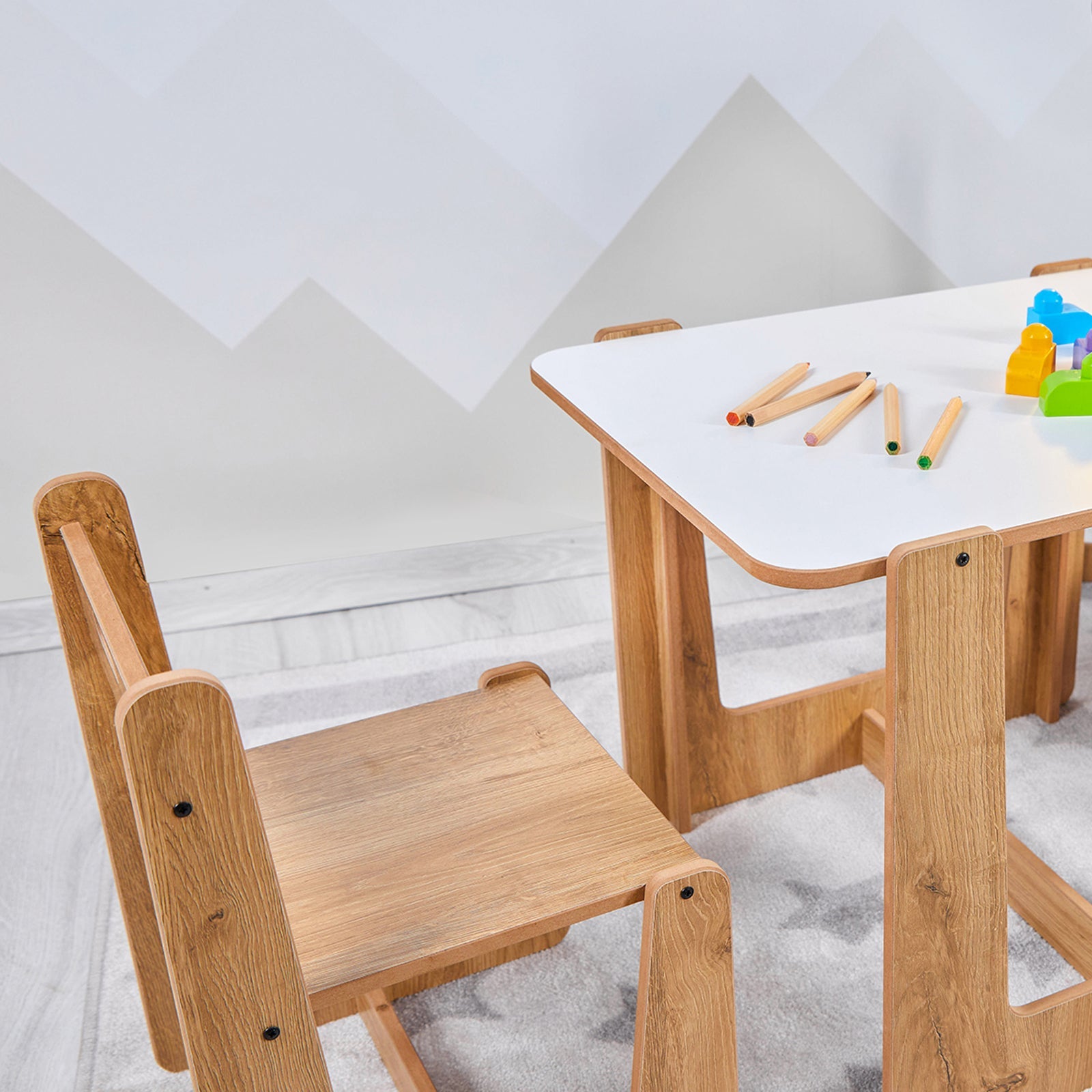 Crane Montessori Kindertafel – Multifunctionele, Veilig en Ruimtebesparende Speeltafel met Stoelen voor Kinderen