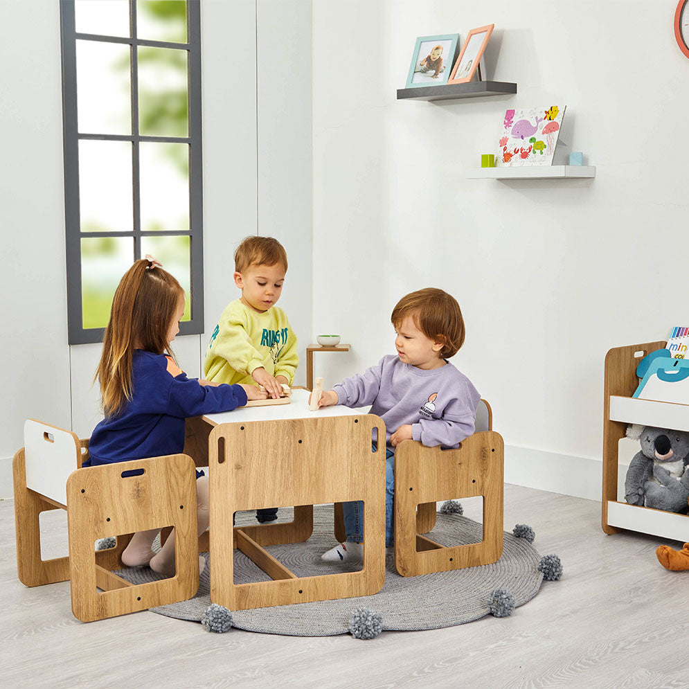 Dove Montessori Kinder Tafel en Stoelen Set – Ruimtebesparend, Veilig en Duurzaam voor Creatief Spel