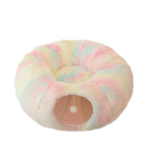 2-in-1 Pluche Donut Kattenbed met Speeltunnel – Comfort en Vermaak in Één!