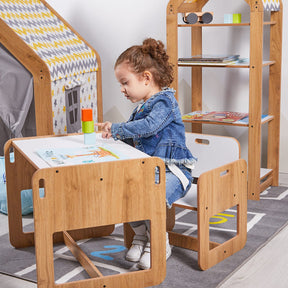 Dove Montessori Kinder Tafel en Stoelen Set – Ruimtebesparend, Veilig en Duurzaam voor Creatief Spel