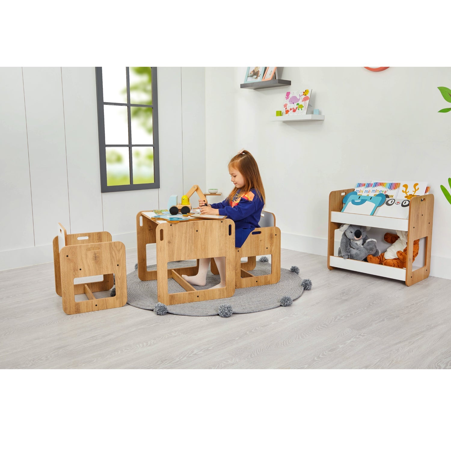 Dove Montessori Kinder Tafel en Stoelen Set – Ruimtebesparend, Veilig en Duurzaam voor Creatief Spel