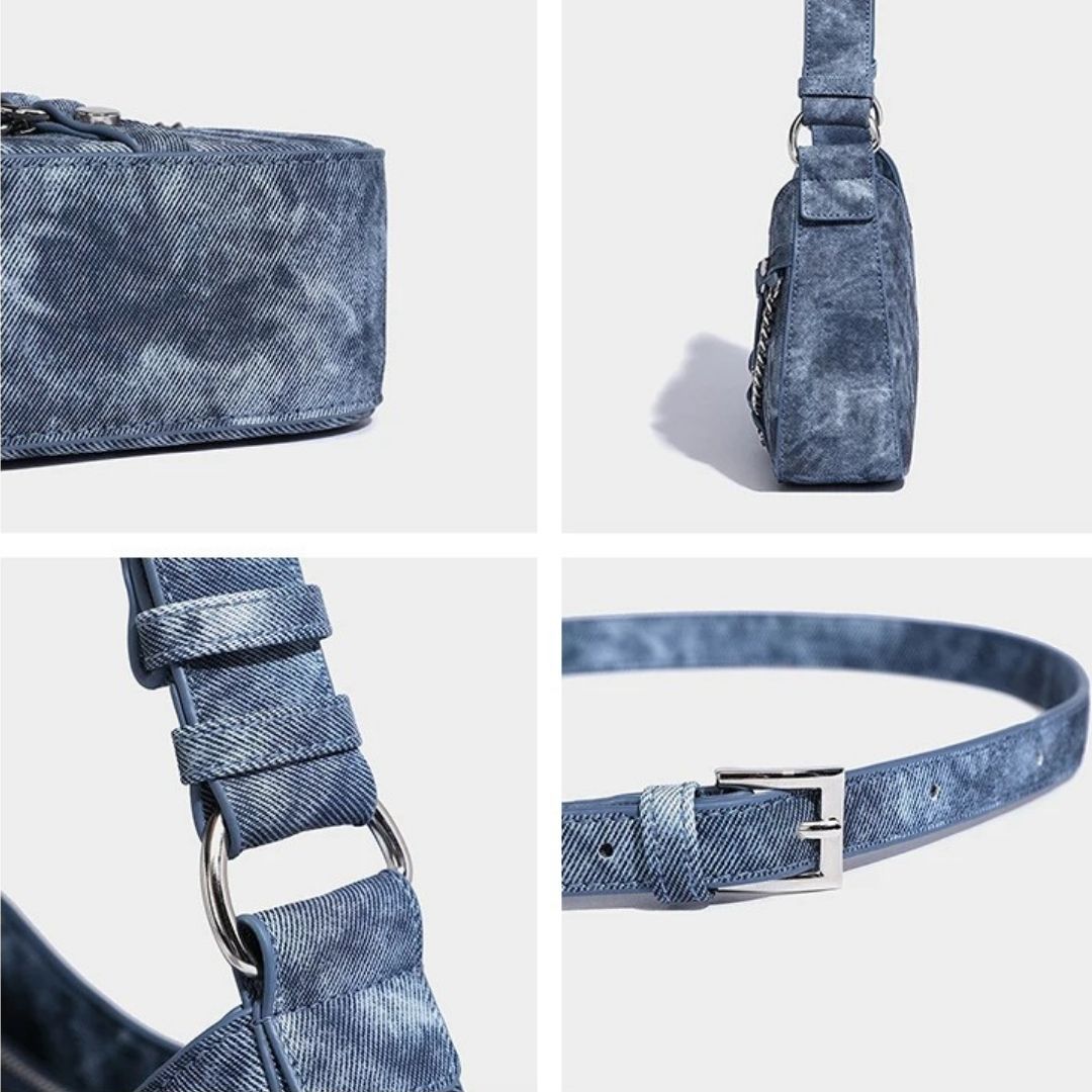 Jade Denim Tas – Tijdloze Elegantie en Comfort met Verstelbare Riem