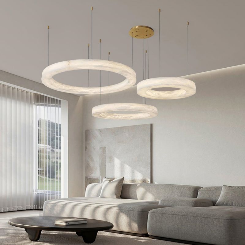 Elegante Hanglamp met Natuurlijke Alabaster Ringen – Luxe Verlichting voor Elke Ruimte