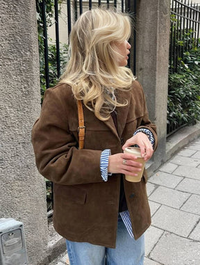 Elegante Suède Blazer Voor Vrouwen - Vintage Casual Jasje