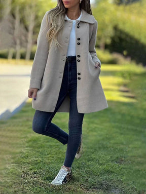 Elegante Halflange Fleecejas Voor Vrouwen - Warme Winterjas Met Knopen