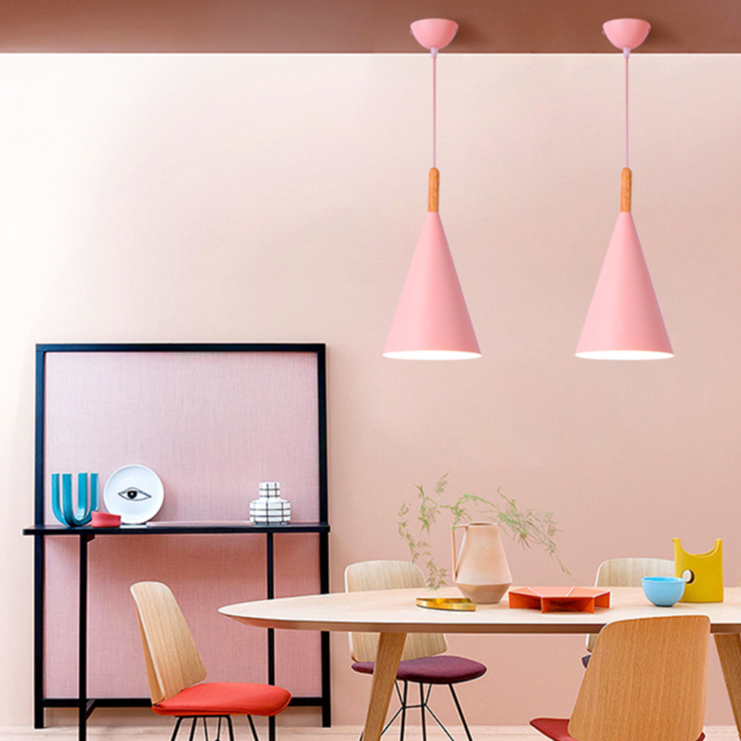 Lumo Hanglamp: Stijlvolle Metalen Hanglamp met Houten Stang in Diverse Kleuren voor Keuken en Eetkamer