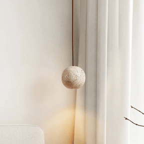 Elegante Beige LED-Hanglamp van Steen met Verstelbare Hoogte voor Sfeervolle Verlichting