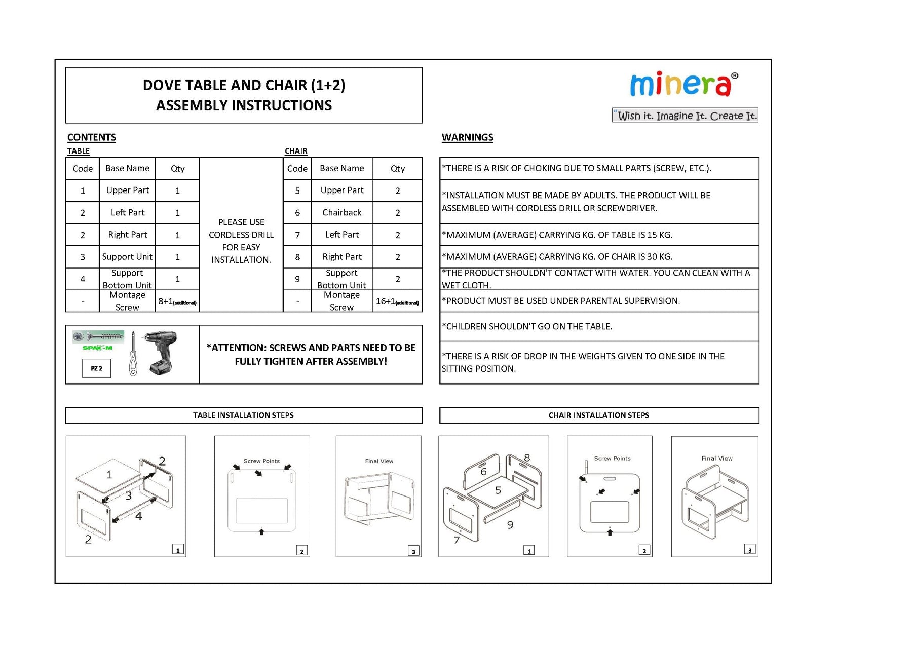 Dove Montessori Kinder Tafel en Stoelen Set – Ruimtebesparend, Veilig en Duurzaam voor Creatief Spel