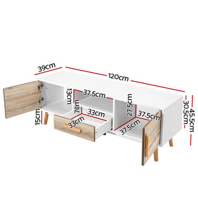 120 cm Scandinavische Houten Entertainment Meubel Kast - Wit en Hout met Ruimte voor Al je Media