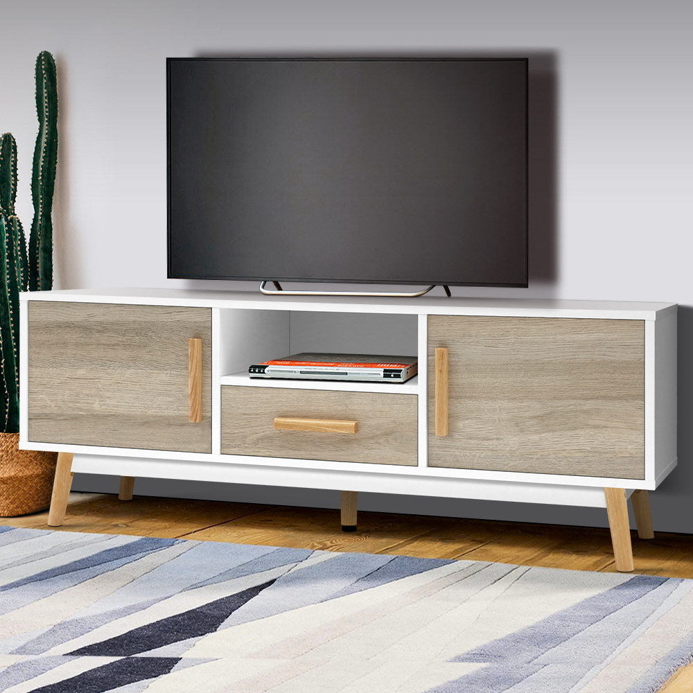 120 cm Scandinavische Houten Entertainment Meubel Kast - Wit en Hout met Ruimte voor Al je Media