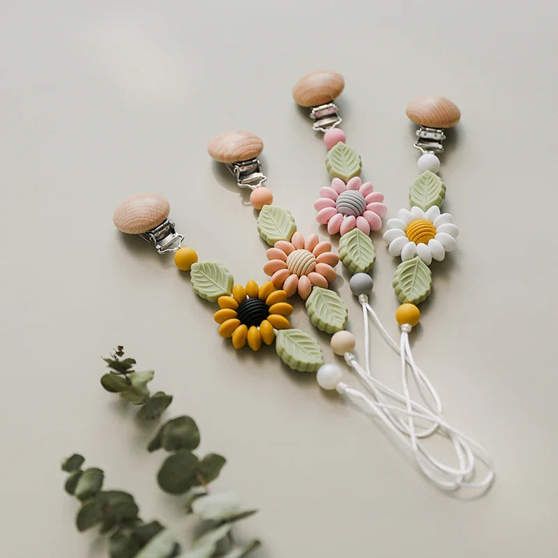 Handgemaakte Bloemen Speenketting en Bijtring Set - Veilig BPA-vrij Comfort voor je Baby