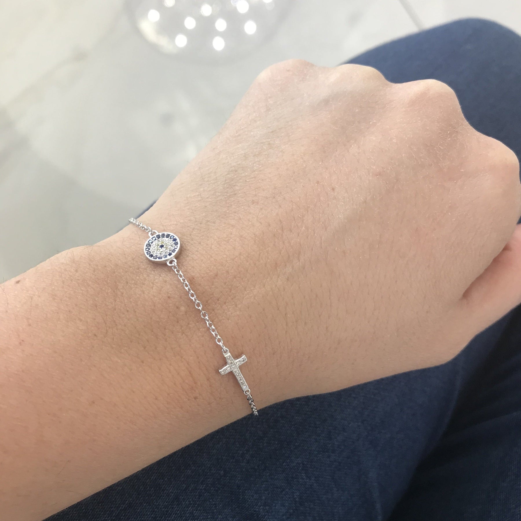 Elegant Design | Armband met Boze Oog en Kruis van 925 Sterling Zilver – Voor Positieve Energie