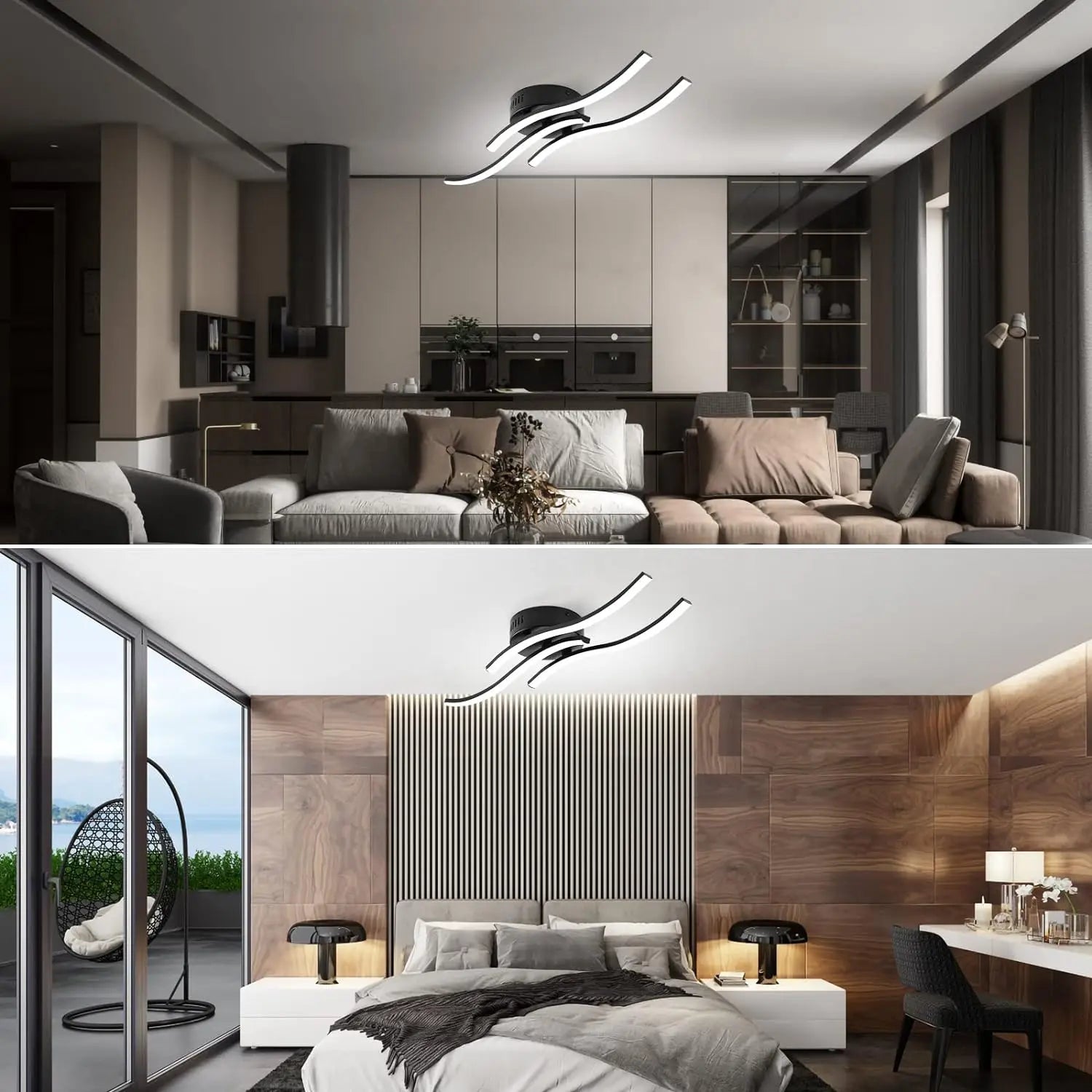 Moderne Plafondlamp met 3 Vlammen in Golfvorm - Elegante en Energiezuinige Verlichting voor Elk Interieur