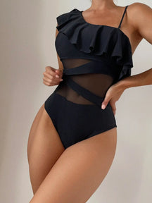 Ruffle Contrast Mesh Zwempak