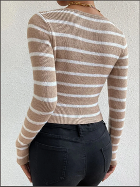 Khaki Gestreept Slim Fit T-Shirt