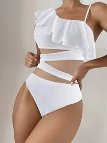 Ruffle Contrast Mesh Zwempak