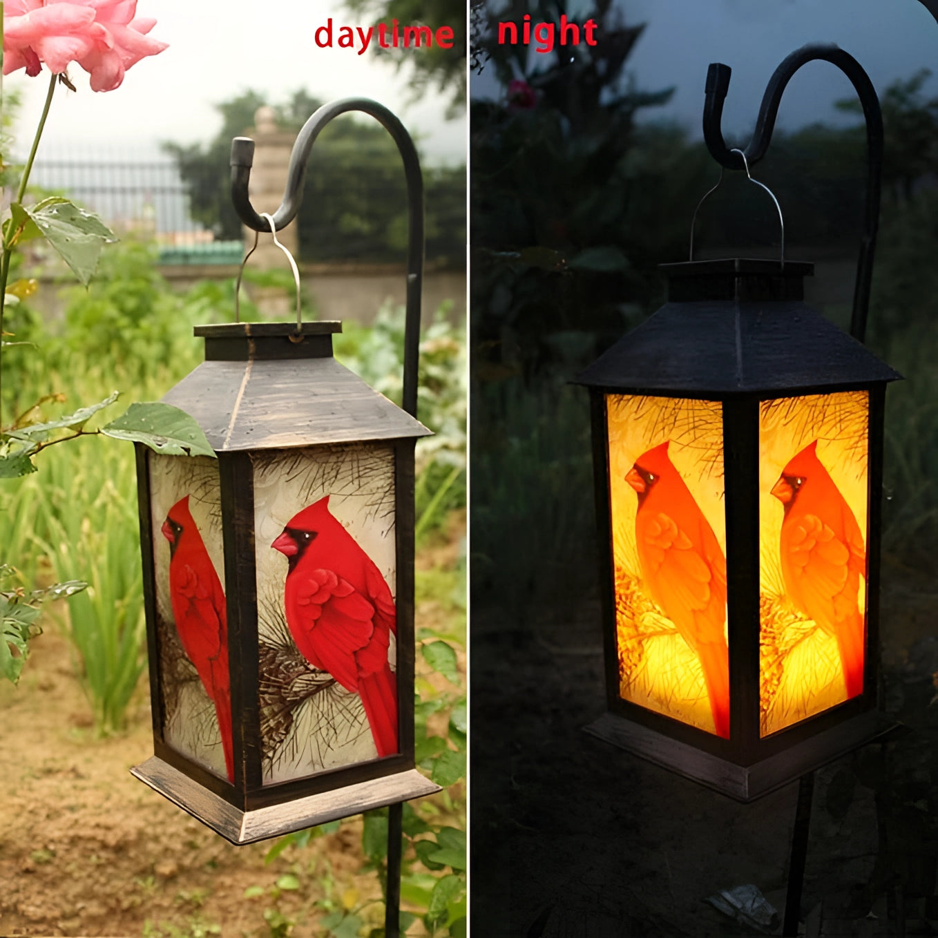 Cardinal Bird Lantern - Zonne-energie Tuindecoratie voor een Sfeervolle Buitenruimte