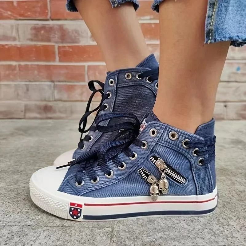 Trendy denim sneakers met ritsdetails – Comfortabel, duurzaam en veelzijdig voor elke outfit!