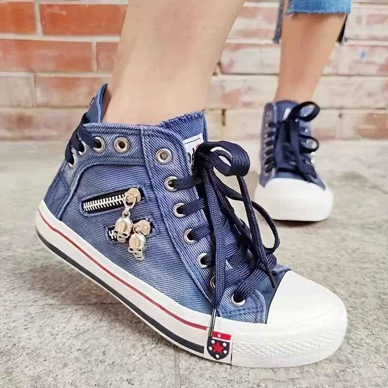 Trendy denim sneakers met ritsdetails – Comfortabel, duurzaam en veelzijdig voor elke outfit!