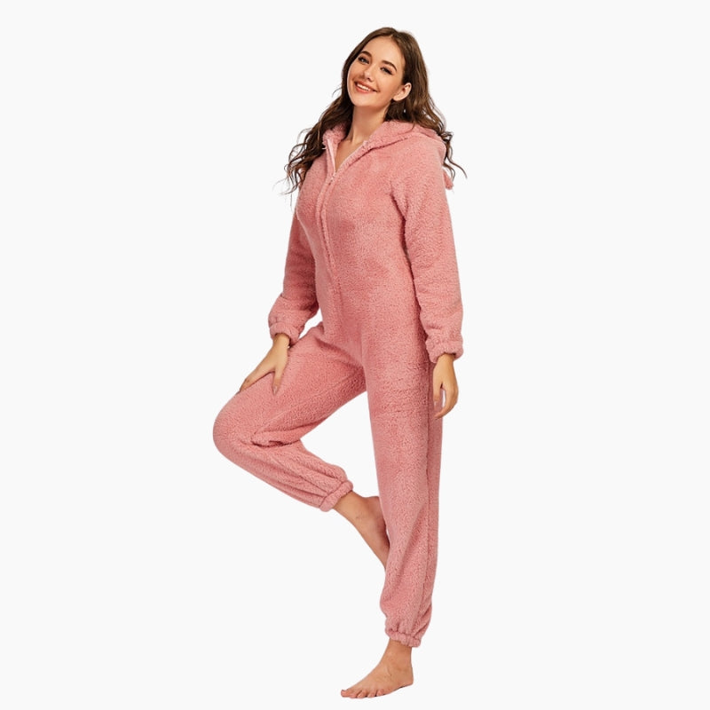 Roze Polaire Onesie voor Dames - Zacht, Comfortabel en Stijlvol met Oortjes